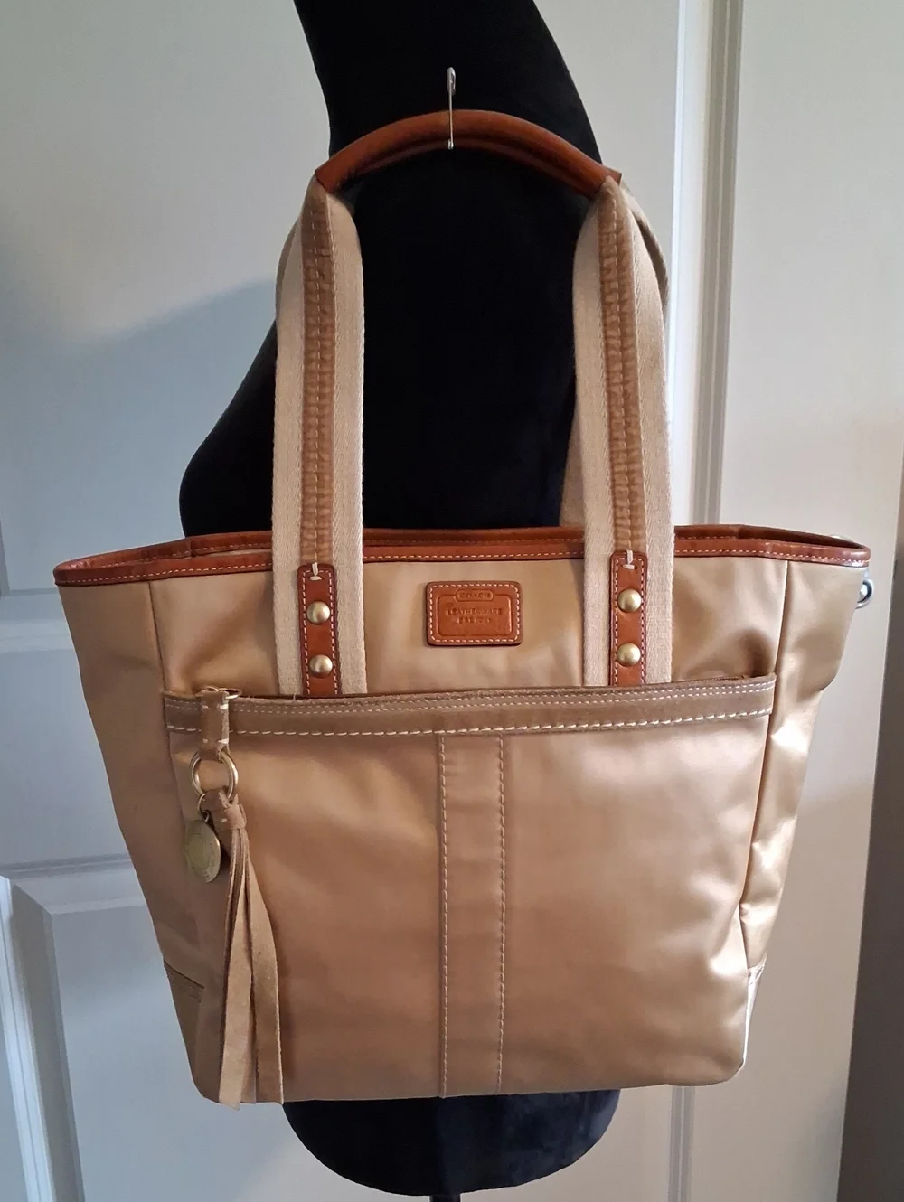 Coach Vintage Hampton Gold Sateen Canvas Leather Tote Bag